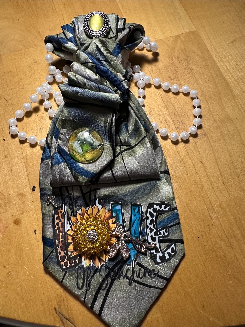 J. Garcia Silk Necklace Tie with Yellow Sunflower Brooch